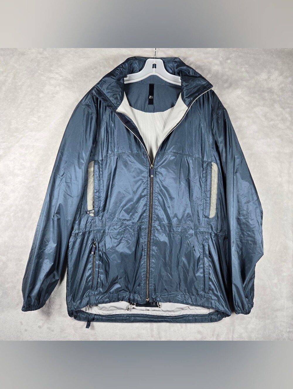 Zegna Sport Windbreaker Jacket Mens Size L Large Hooded Packable Full Zip